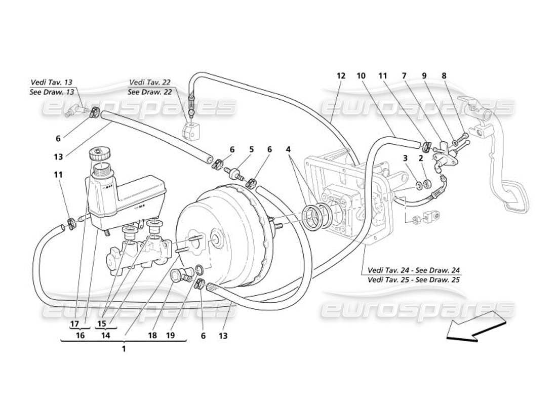 maserati 4200 spyder (2005) brakes and clutch hydraulic controls part diagram