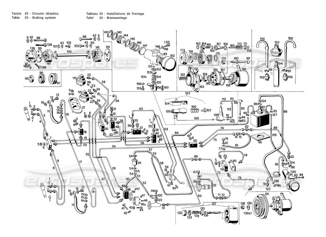 maserati merak 3.0 braking system part diagram