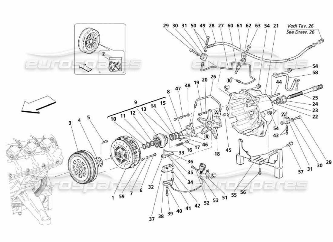 maserati 4200 spyder (2005) clutch and controls -valid for f1- part diagram