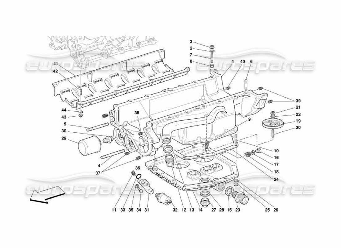 ferrari 550 barchetta lubrication - oil sumps and filters part diagram