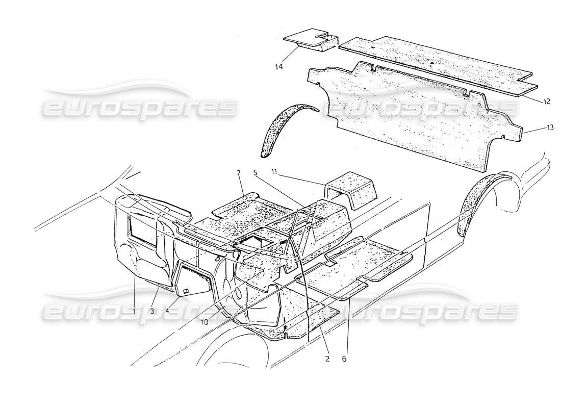 maserati 418 / 4.24v / 430 passenger compartment insulation part diagram