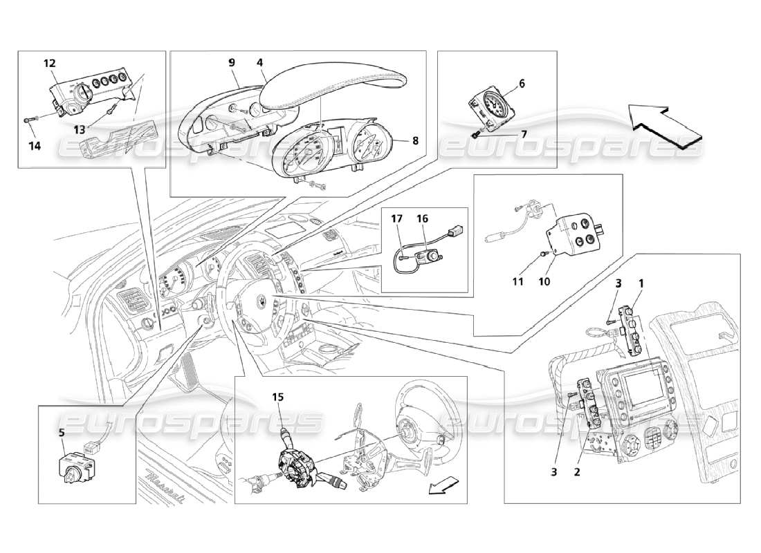 maserati qtp. (2006) 4.2 dashboard services part diagram