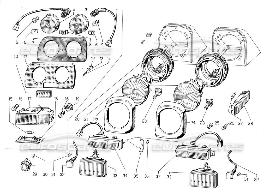 lamborghini jalpa 3.5 (1984) headlamps and direction indicators part diagram