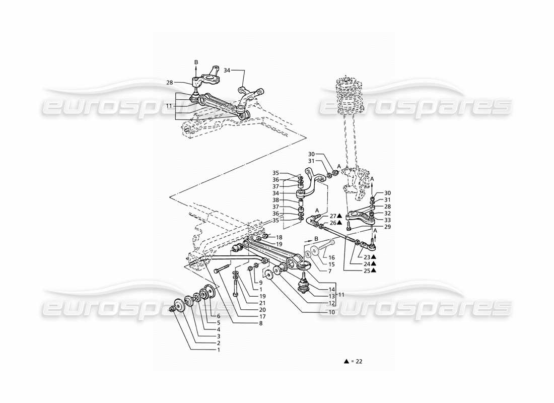 maserati ghibli 2.8 (abs) front suspension part diagram