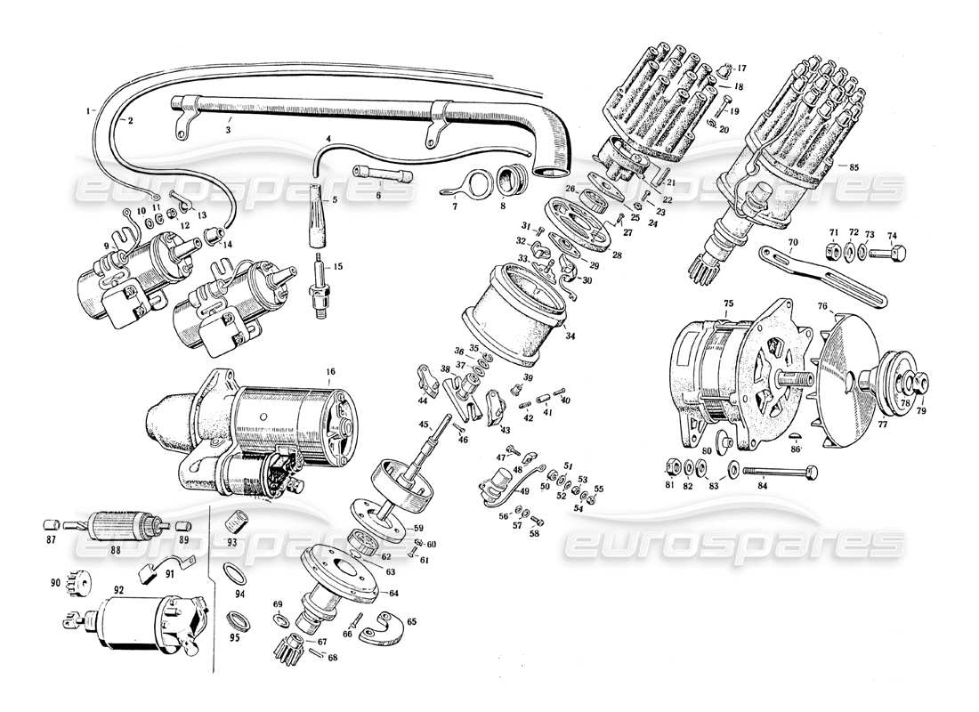 maserati mistral 3.7 electrical equipment - engine part diagram