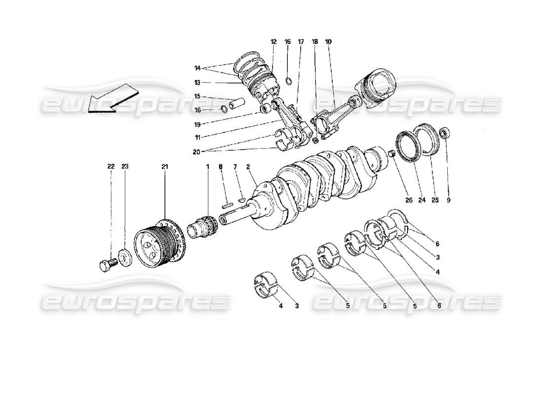 ferrari mondial 3.4 t coupe/cabrio crankshaft - connecting rods and pistons part diagram