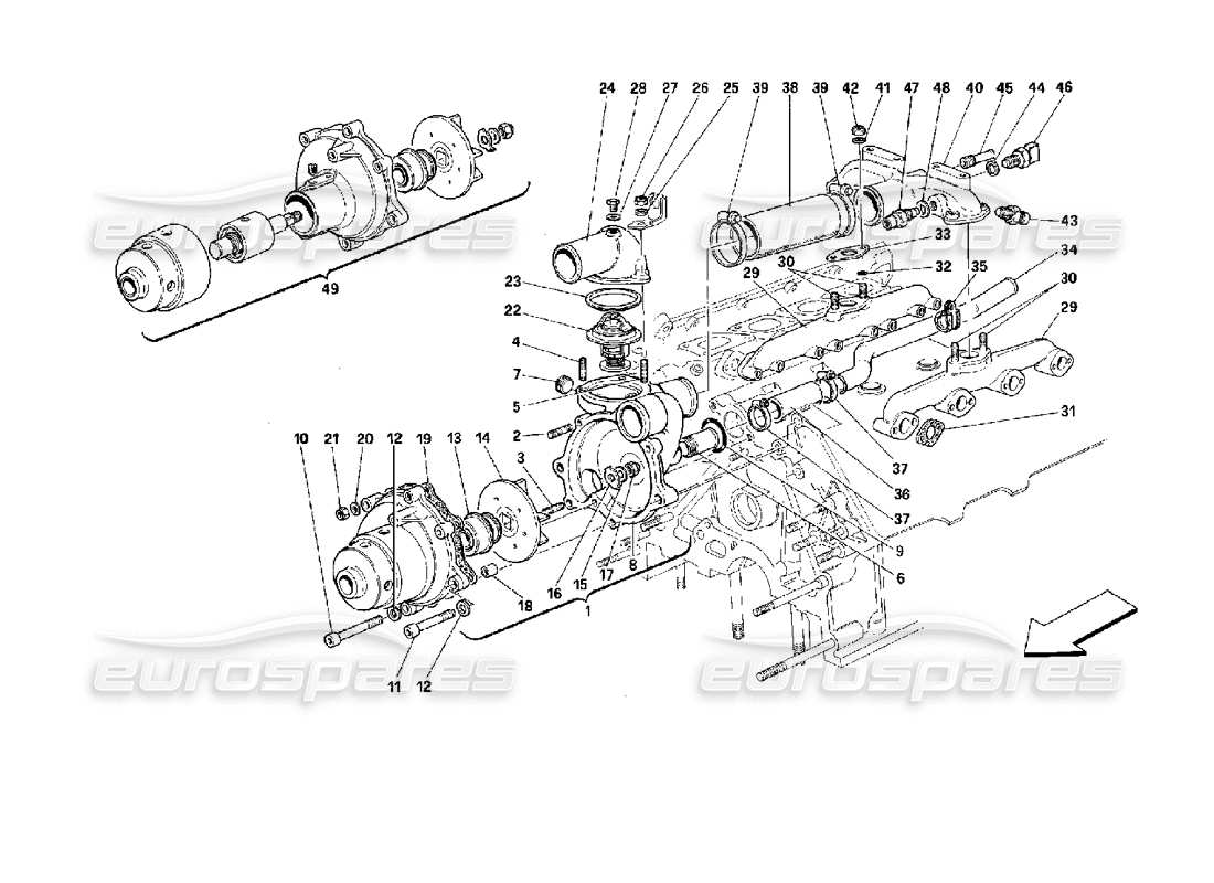 ferrari mondial 3.4 t coupe/cabrio water pump part diagram