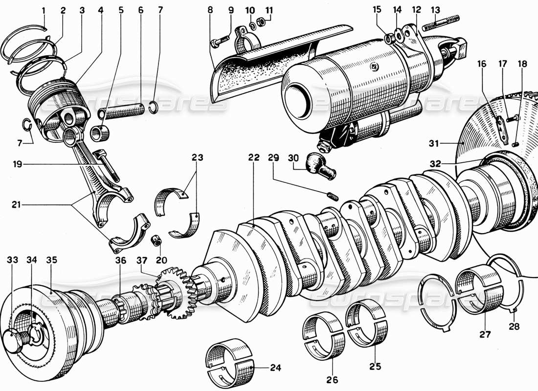 ferrari 365 gt 2+2 (mechanical) crankshaft, connecting rods and pistons part diagram