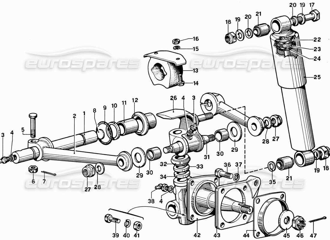 ferrari 365 gt 2+2 (mechanical) front wheel suspension - upper arms part diagram