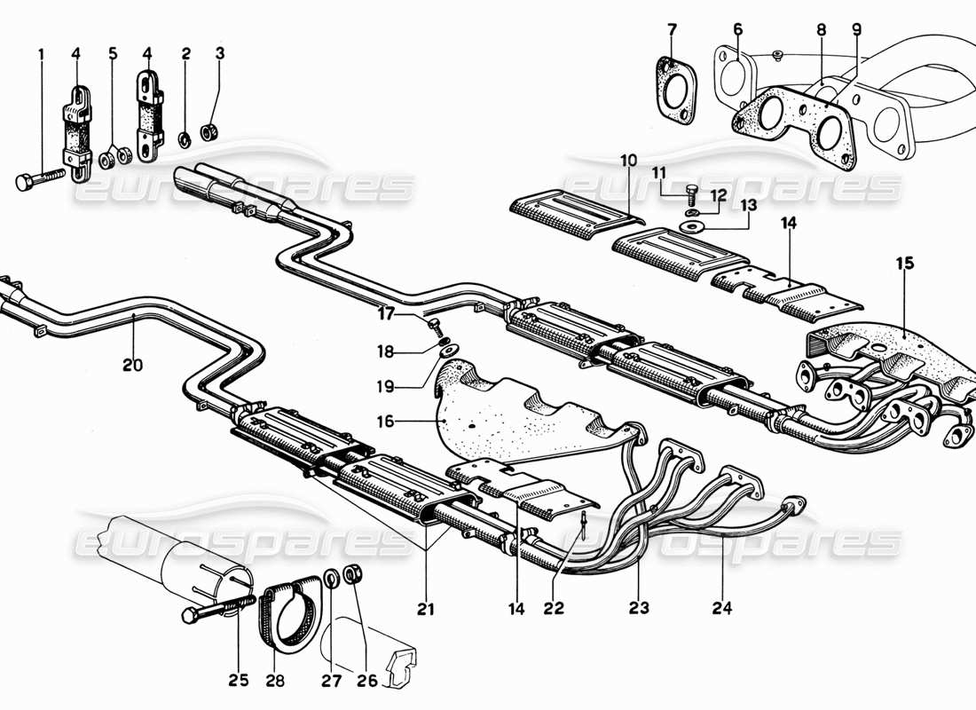 ferrari 365 gt 2+2 (mechanical) exhaust pipes assembly part diagram