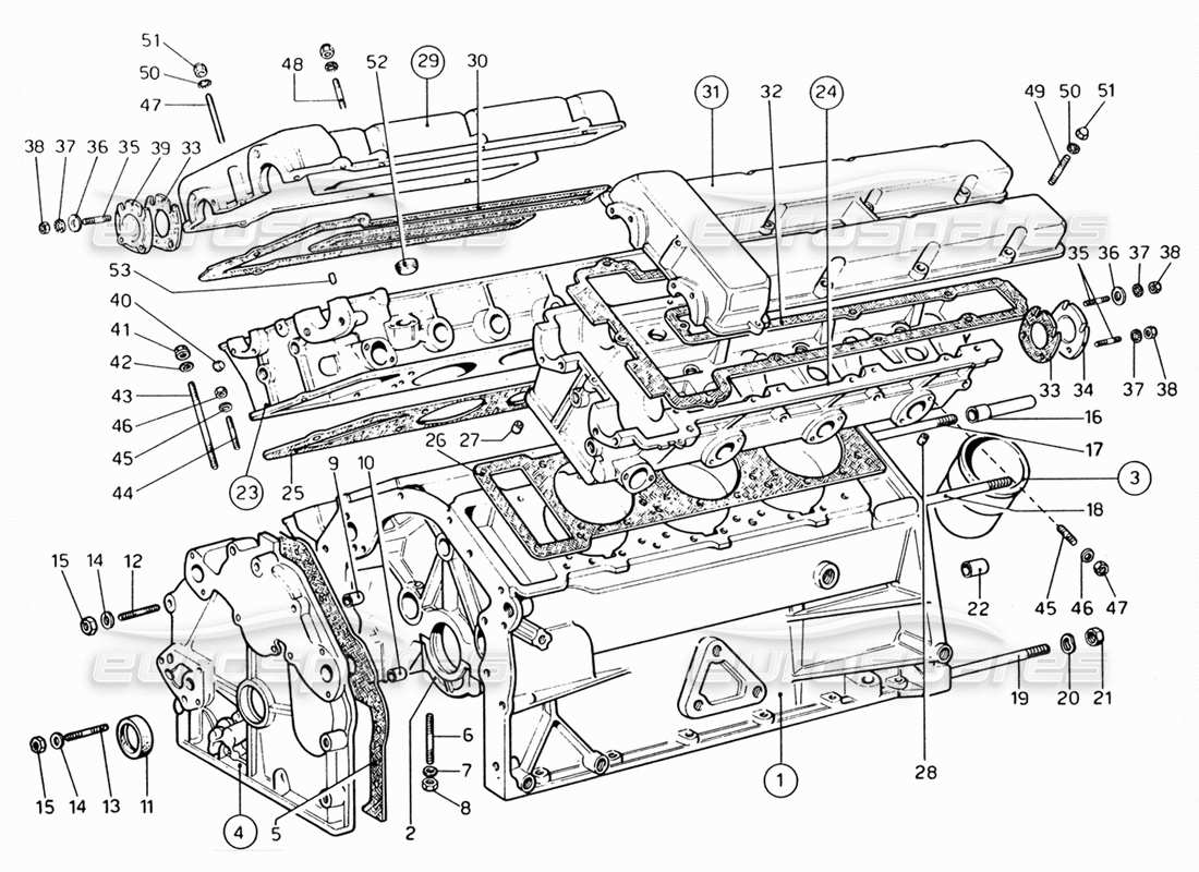 ferrari 206 gt dino (1969) crankcase and cylinder heads part diagram