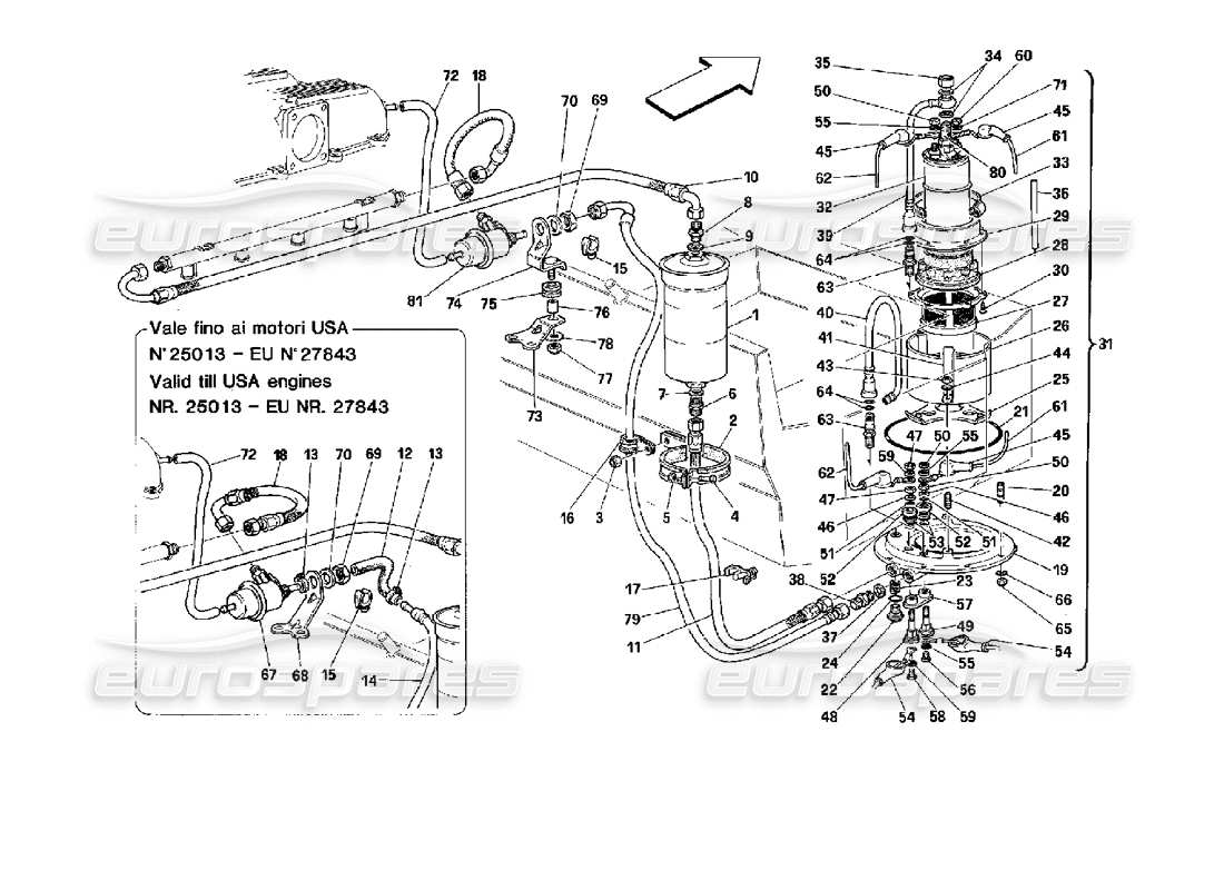 ferrari mondial 3.4 t coupe/cabrio fuel pump and pipes part diagram