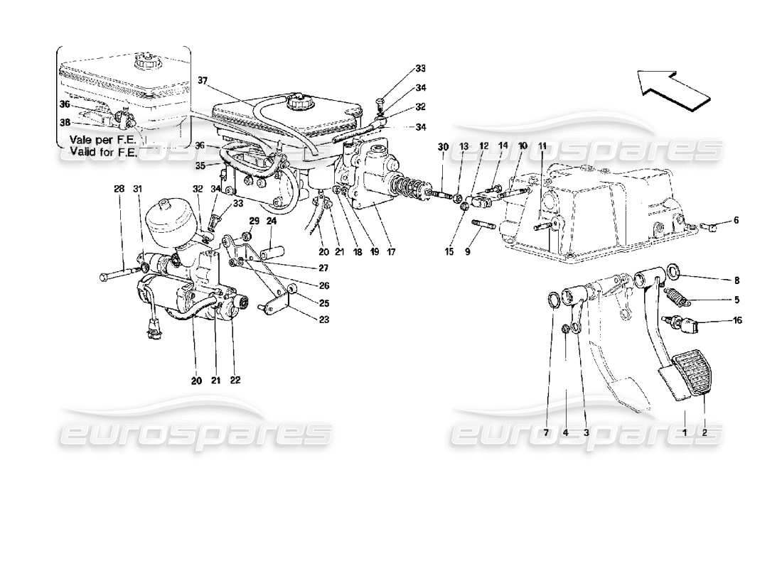 ferrari mondial 3.4 t coupe/cabrio brake hydraulic system - valid for gs part diagram