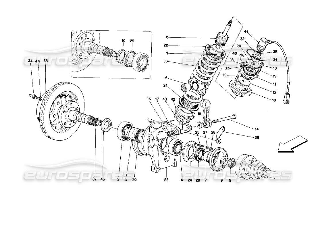 ferrari mondial 3.4 t coupe/cabrio rear suspension - shock absorber and brake disc part diagram