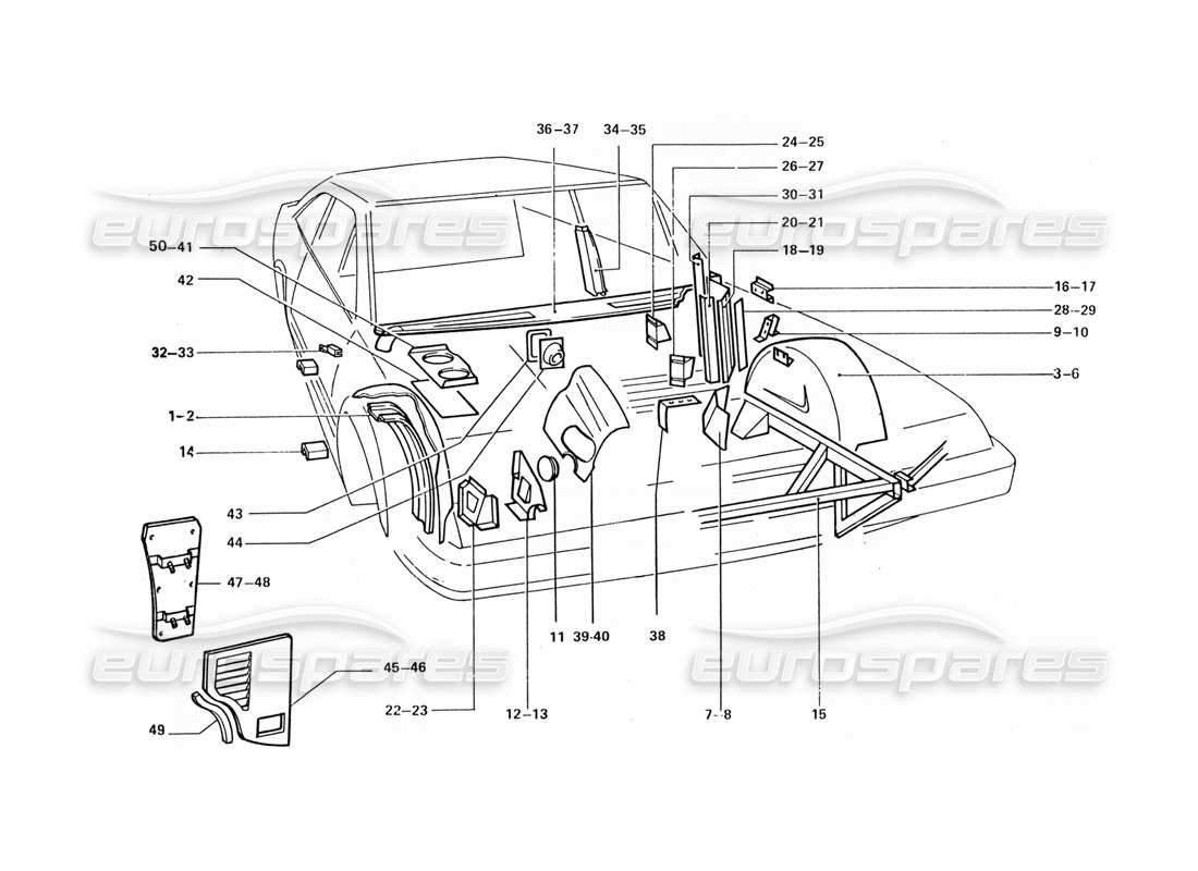 ferrari 412 (coachwork) front inner shields & panels part diagram