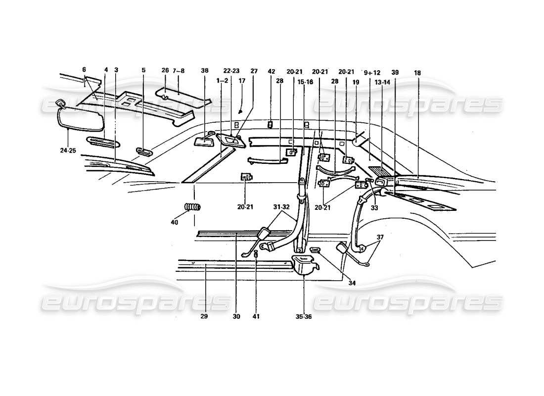 ferrari 412 (coachwork) seat belts & sun visors part diagram