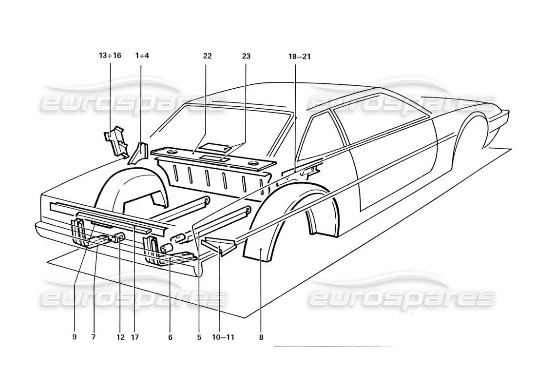 ferrari 412 (coachwork) rear inner shields & panels part diagram