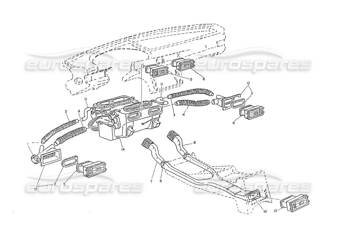 maserati ghibli 2.8 (non abs) dashboard and console ventilation part diagram