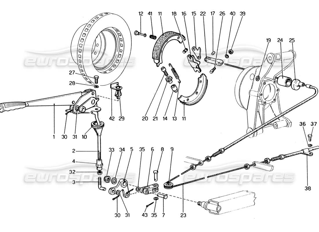 ferrari 365 gt4 2+2 (1973) handbrake control part diagram