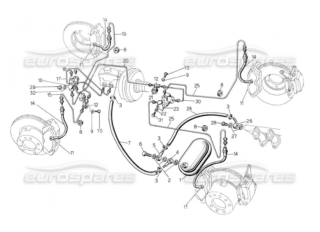 lamborghini countach 5000 s (1984) brake system part diagram