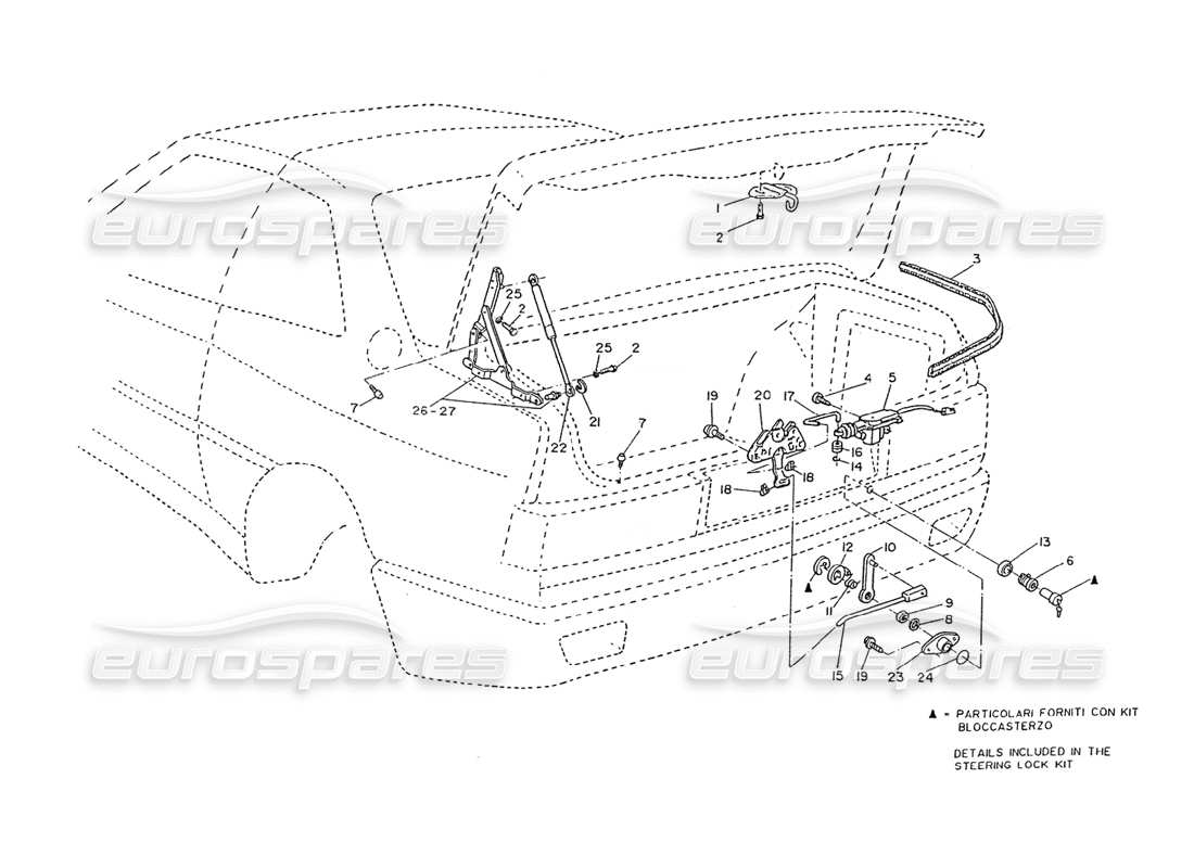 maserati ghibli 2.8 (non abs) trunk lid - hinges, opening controls part diagram