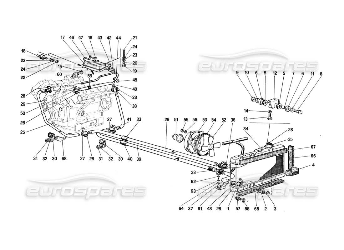 ferrari 328 (1988) cooling system part diagram