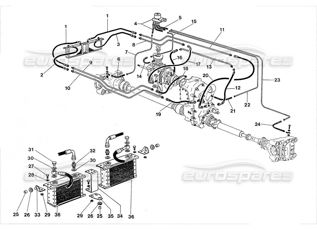 lamborghini lm002 (1988) transmission oil system part diagram