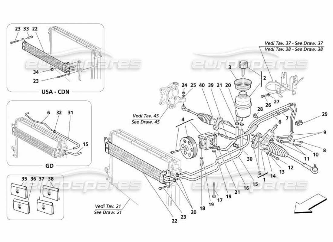 maserati 4200 coupe (2005) steering box part diagram