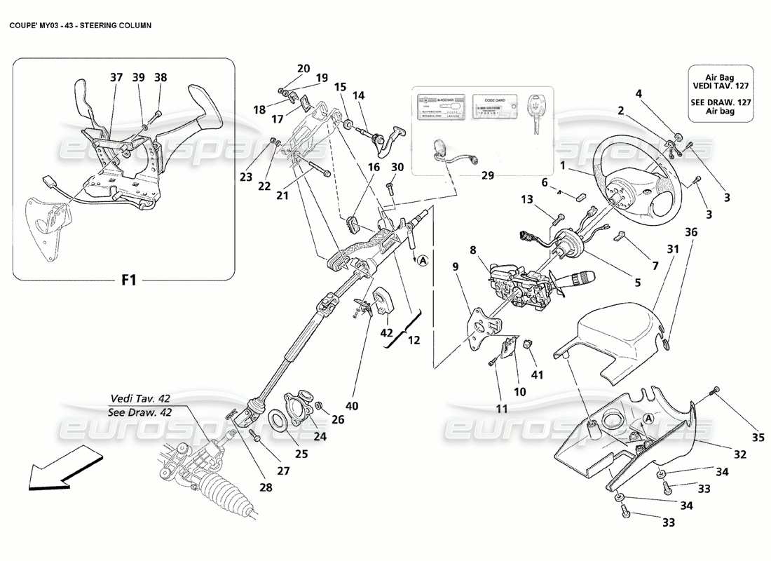 maserati 4200 coupe (2005) steering column part diagram