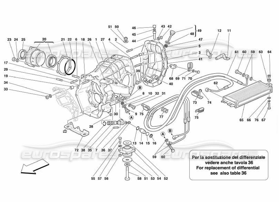 ferrari 550 barchetta differential carrier and clutch cooling radiator part diagram