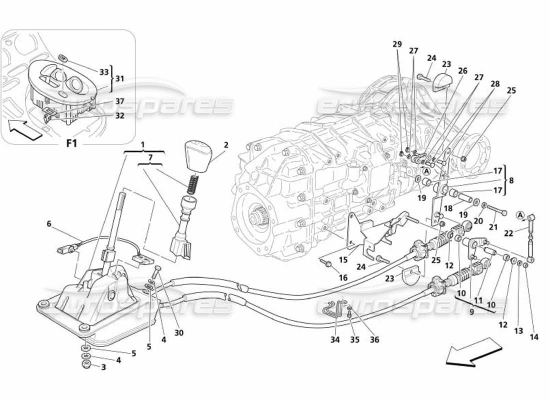 maserati 4200 coupe (2005) outer gearbox controls part diagram