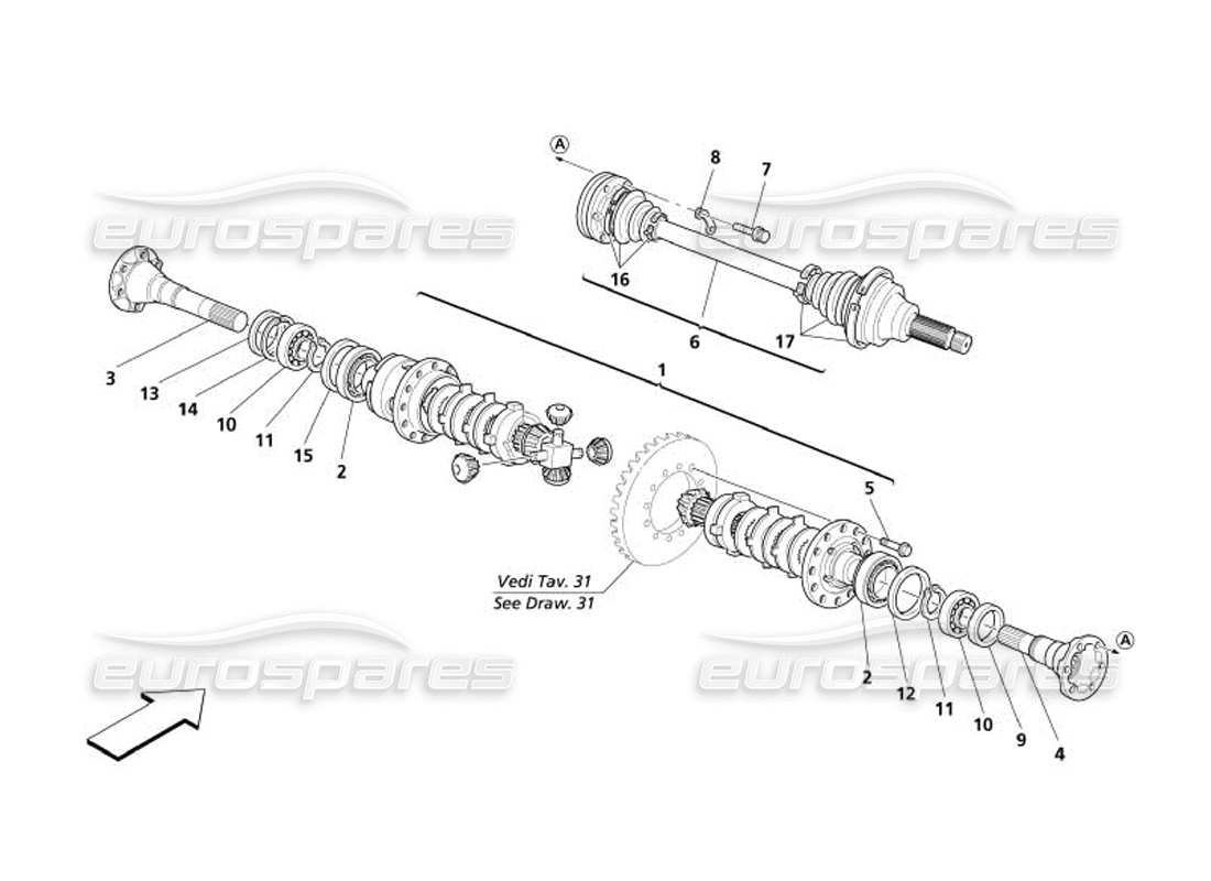 maserati 4200 spyder (2005) differential & axle shafts part diagram