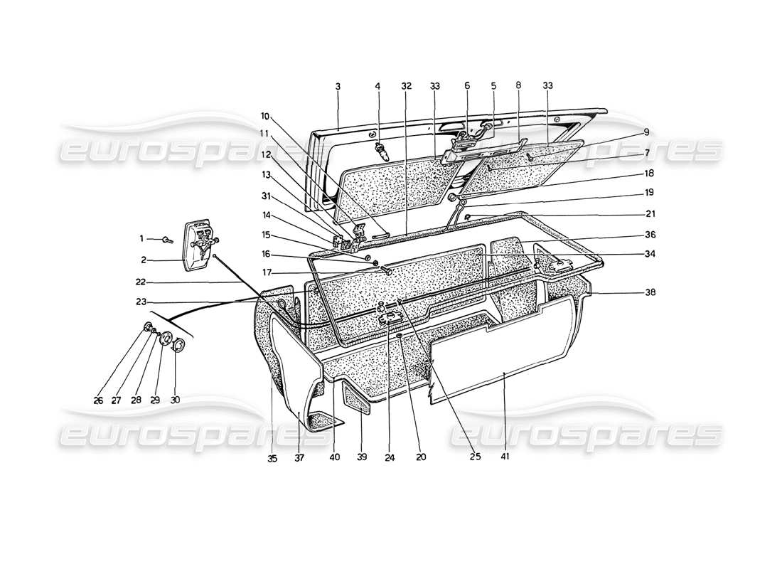 ferrari 208 gt4 dino (1975) luggage compartment lid part diagram