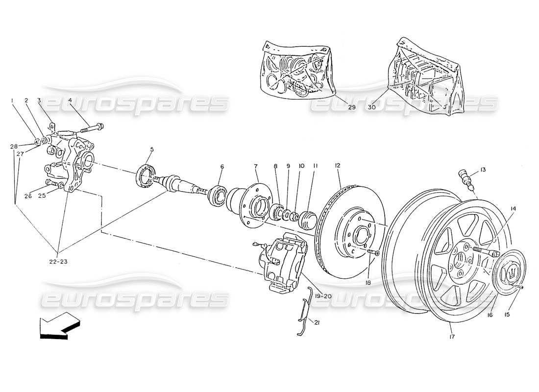 maserati ghibli 2.8 (non abs) front wheels, hubs & brakes part diagram