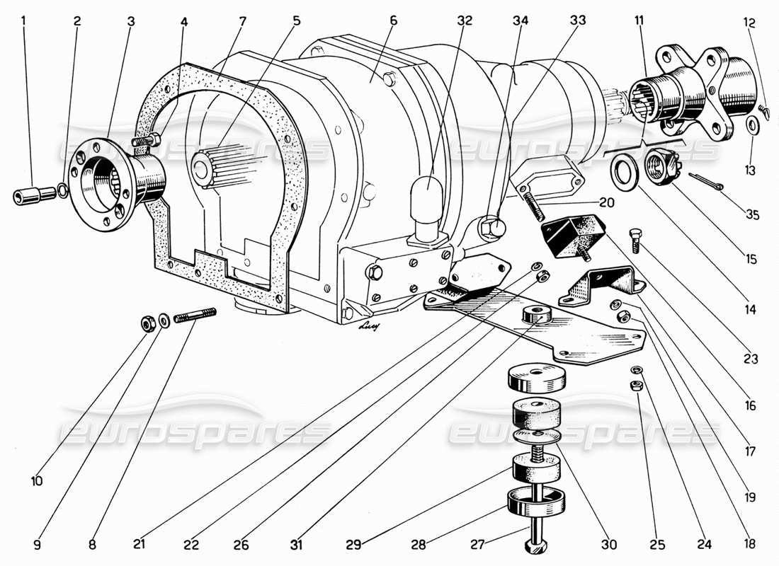 ferrari 330 gt 2+2 overdrive and gearbox clamping part diagram