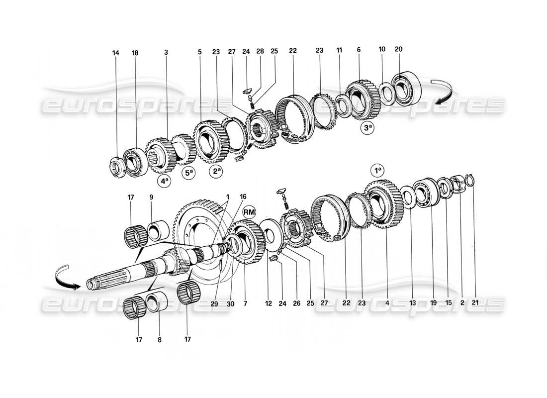 ferrari 308 quattrovalvole (1985) lay shaft gears part diagram