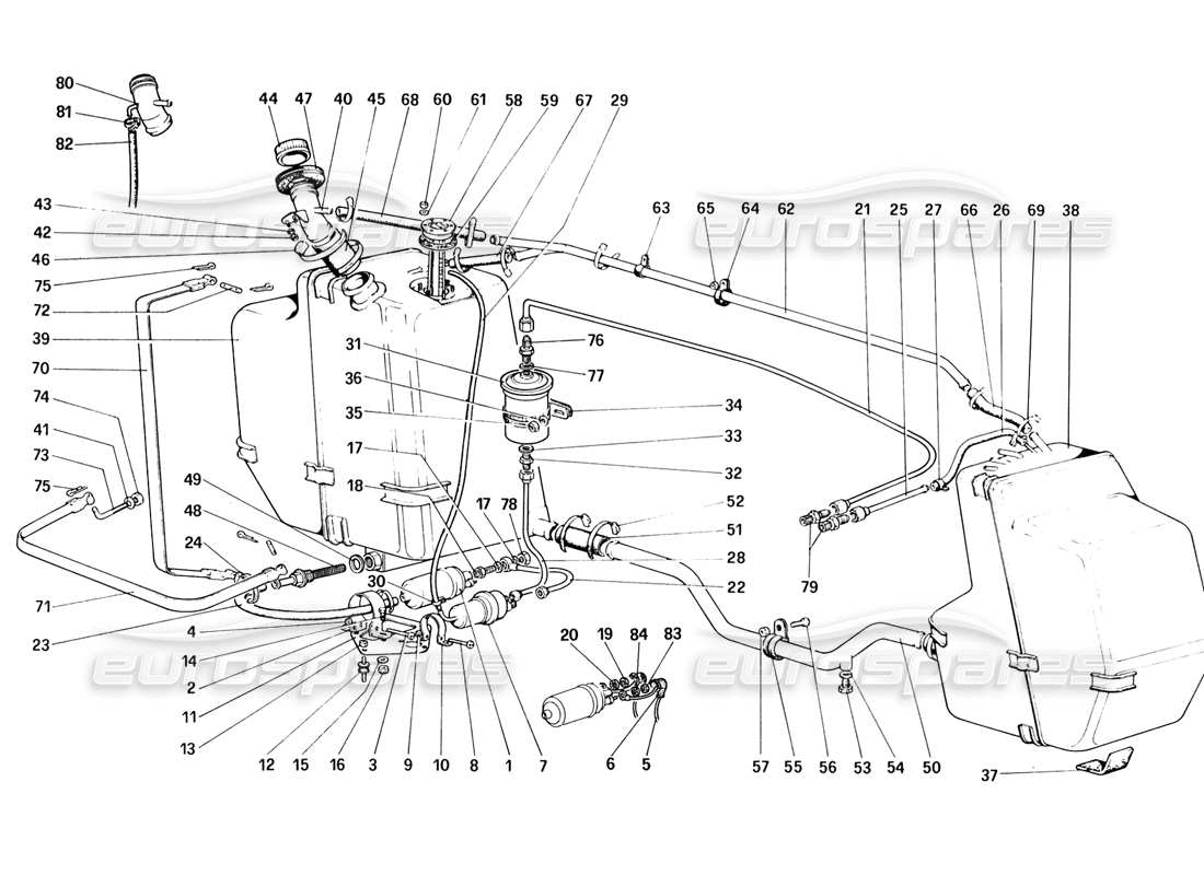 ferrari 328 (1988) fuel pump and pipes part diagram