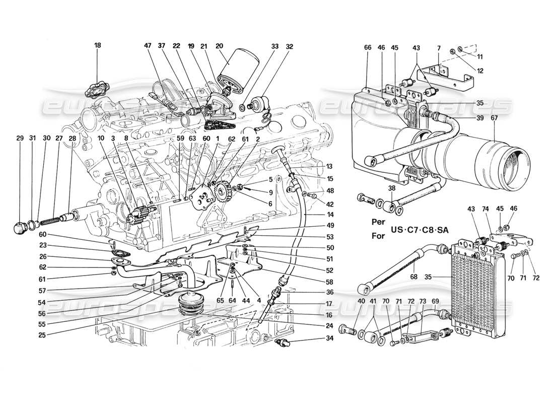 ferrari 328 (1988) lubrication system part diagram