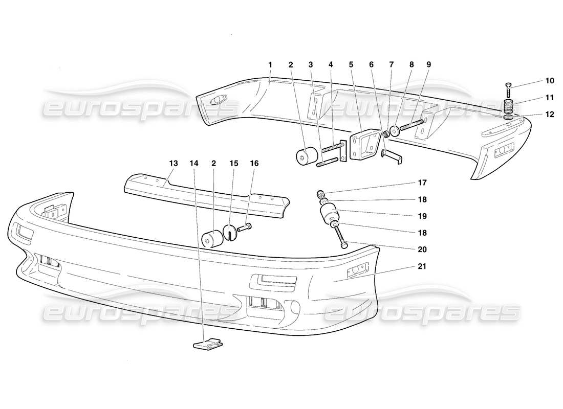 lamborghini diablo vt (1994) bumpers (valid for australia - rh d. version - april 1994) part diagram