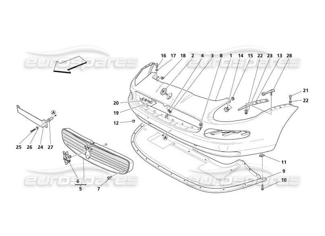 maserati 4200 coupe (2005) front bumper part diagram