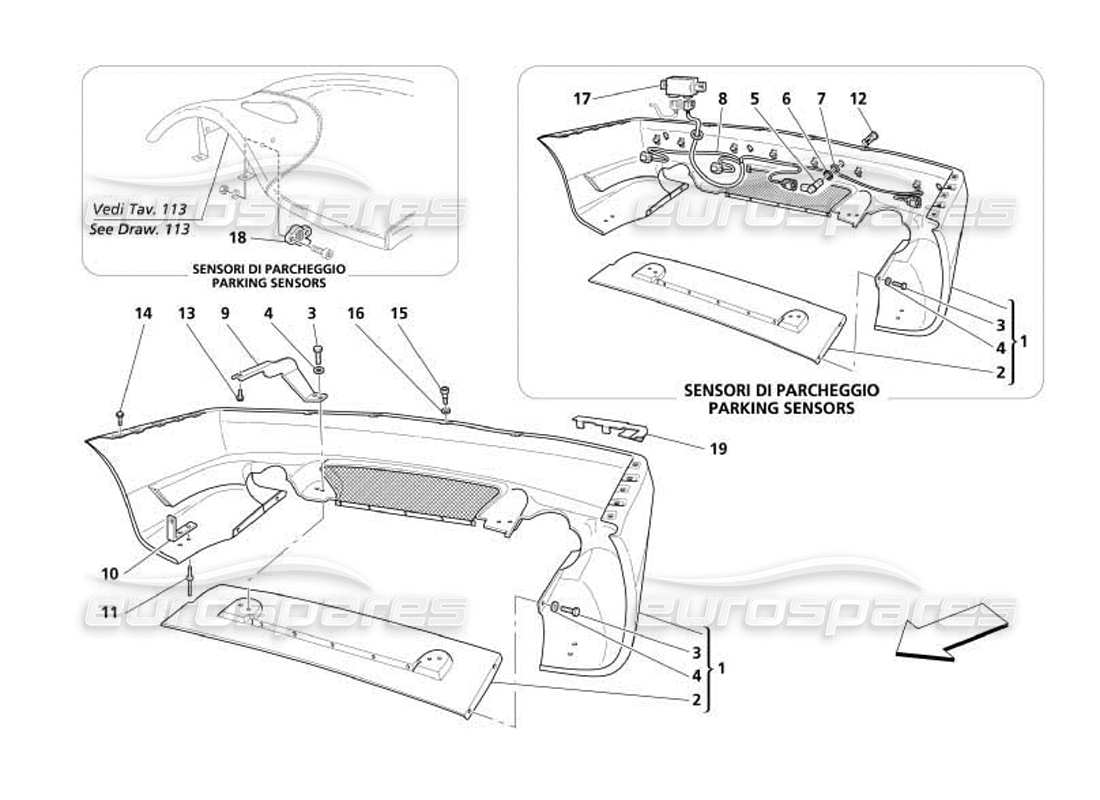 maserati 4200 coupe (2005) rear bumper part diagram