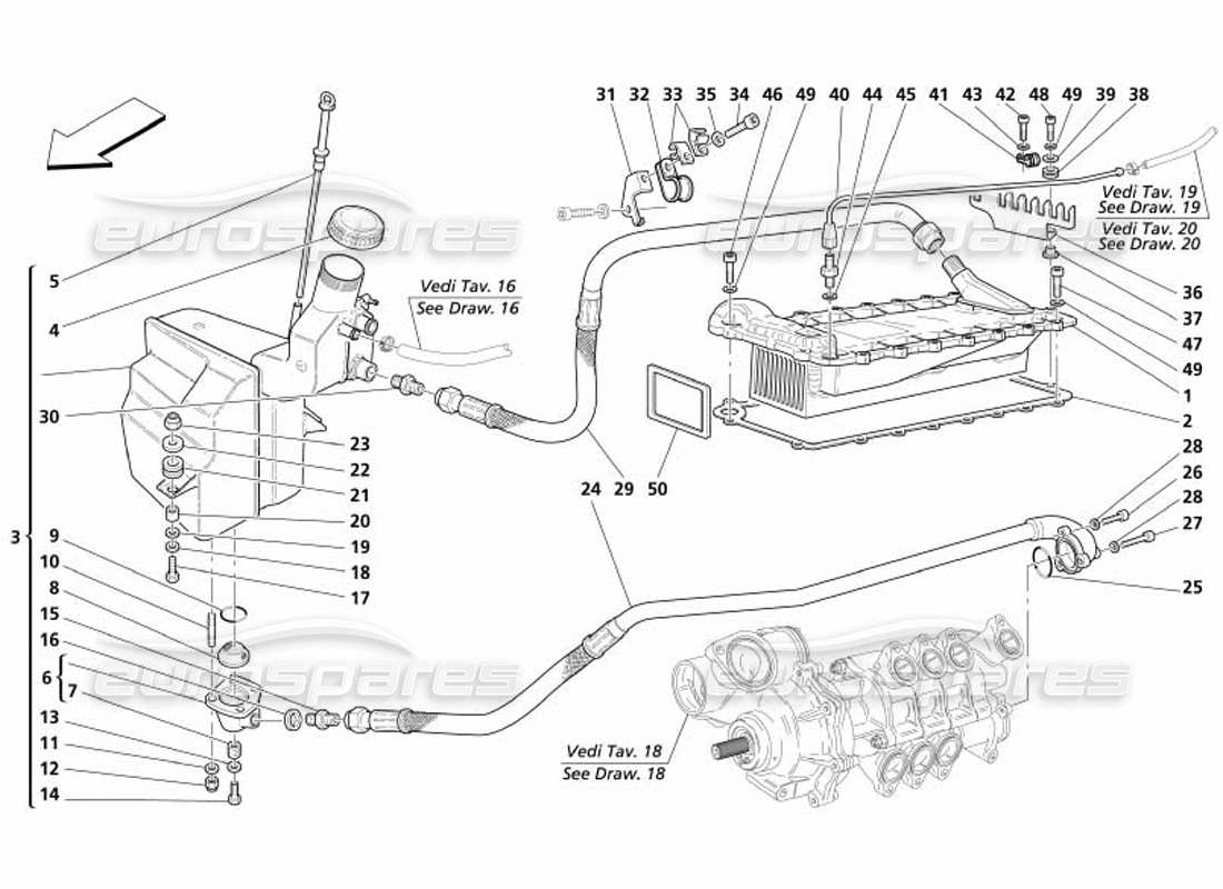 maserati 4200 coupe (2005) lubrication system - tank - heater exchanger part diagram