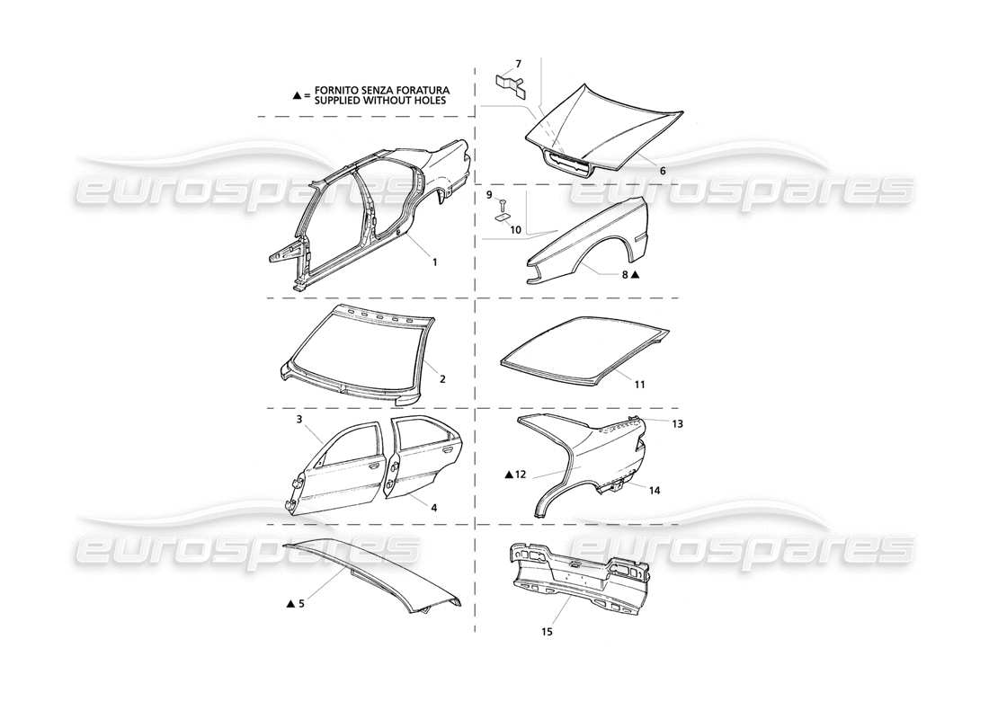 maserati qtp v8 evoluzione body shell: front panel and innder wheelarches part diagram