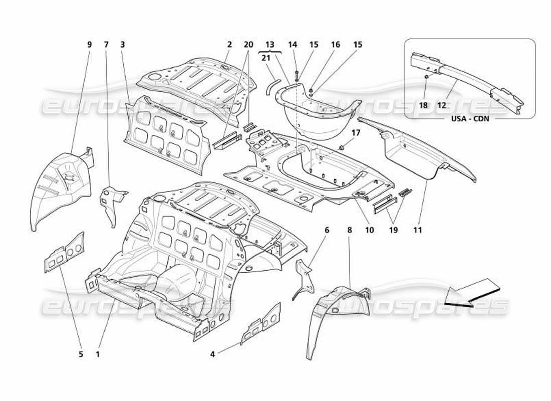 maserati 4200 coupe (2005) rear structure part diagram