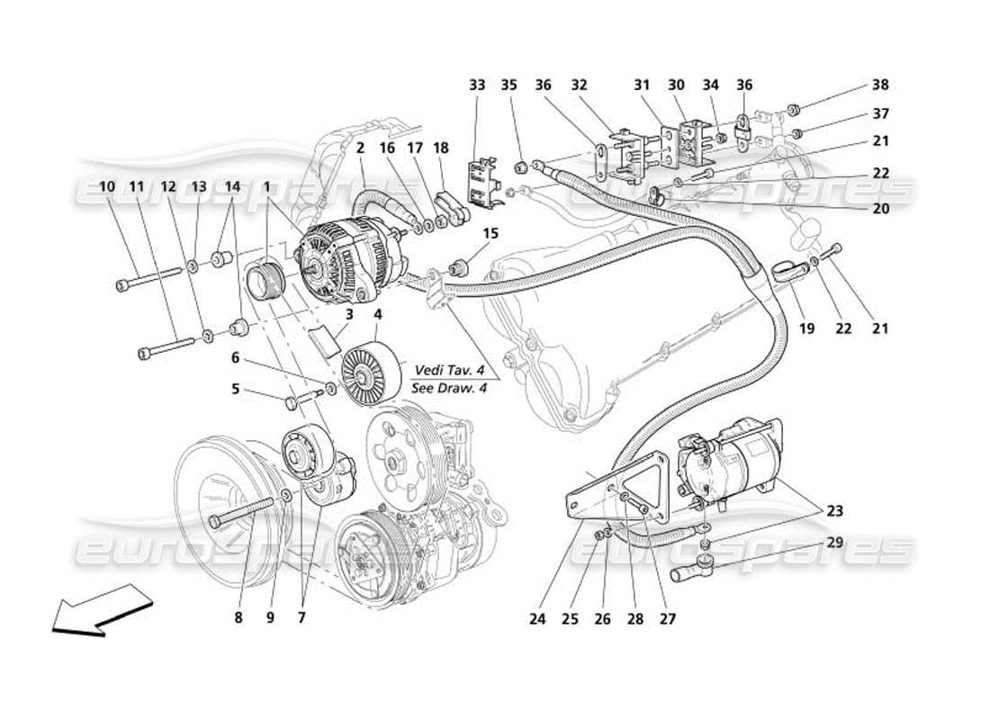 maserati 4200 coupe (2005) current generator-starting motor part diagram