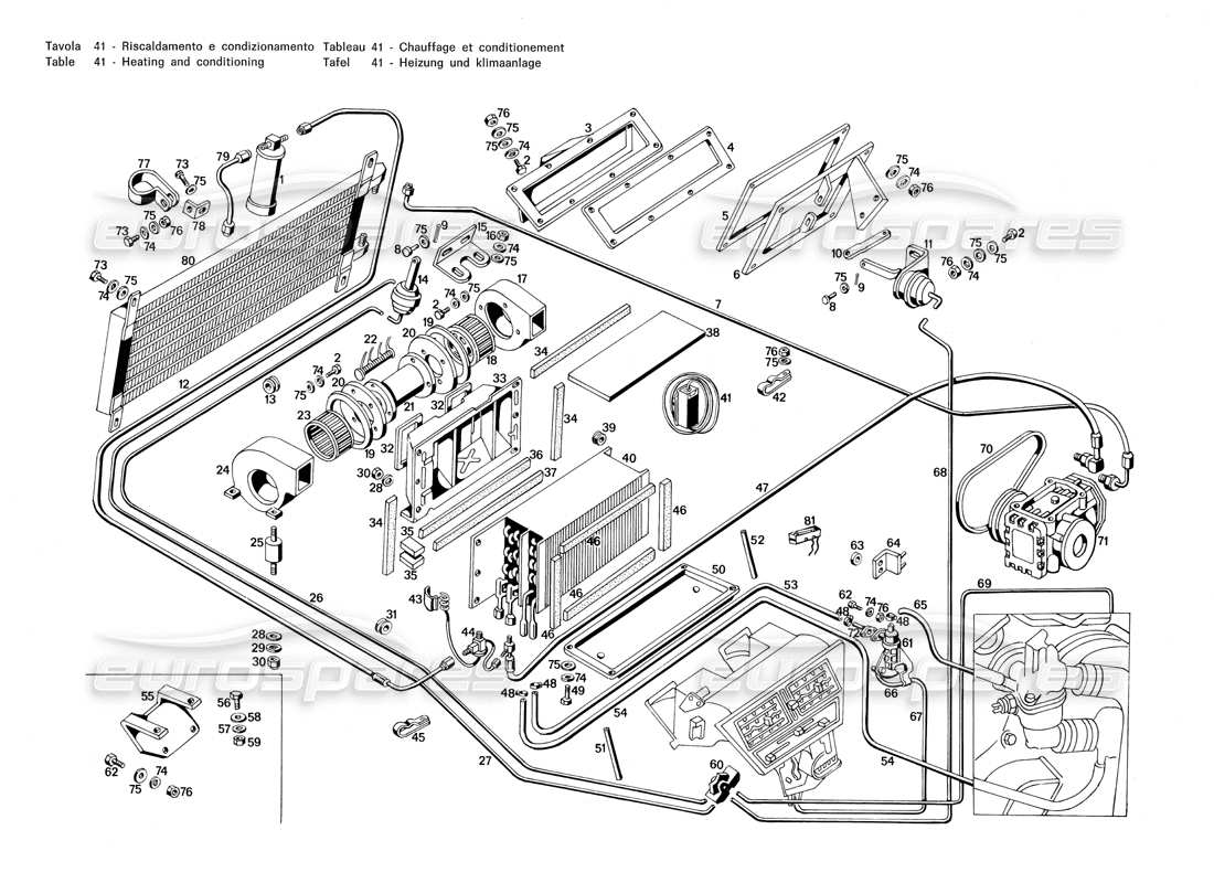 maserati merak 3.0 heating and conditioning part diagram