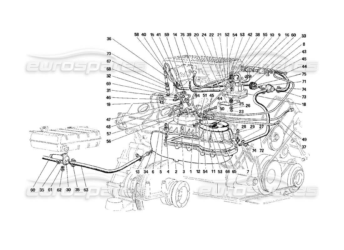 ferrari mondial 3.2 qv (1987) fuel distributors lines (not for us and ch87 version) part diagram