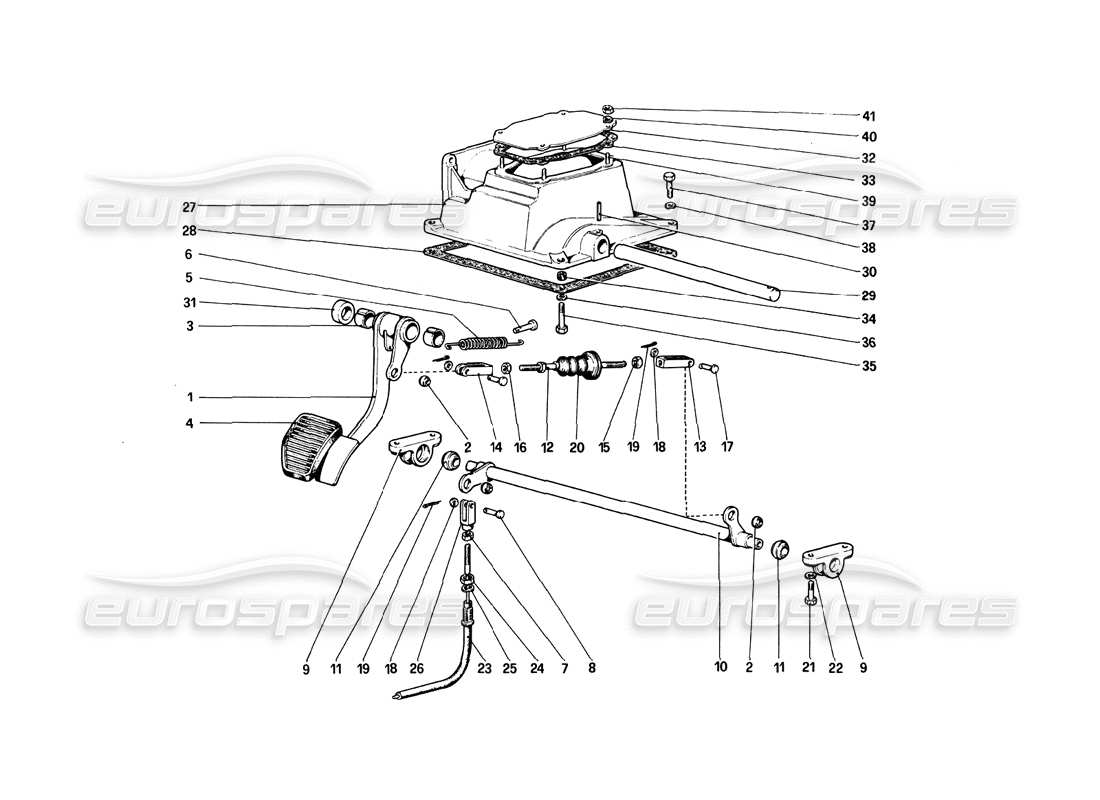 ferrari 308 quattrovalvole (1985) pedal board - clutch control (variants for rhd version) part diagram