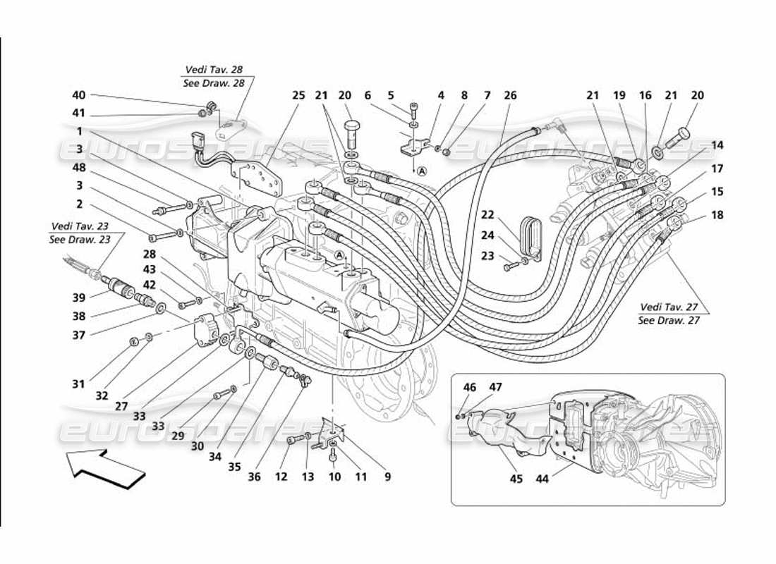 maserati 4200 coupe (2005) f1 clutch hydraulic controls -valid for f1- part diagram