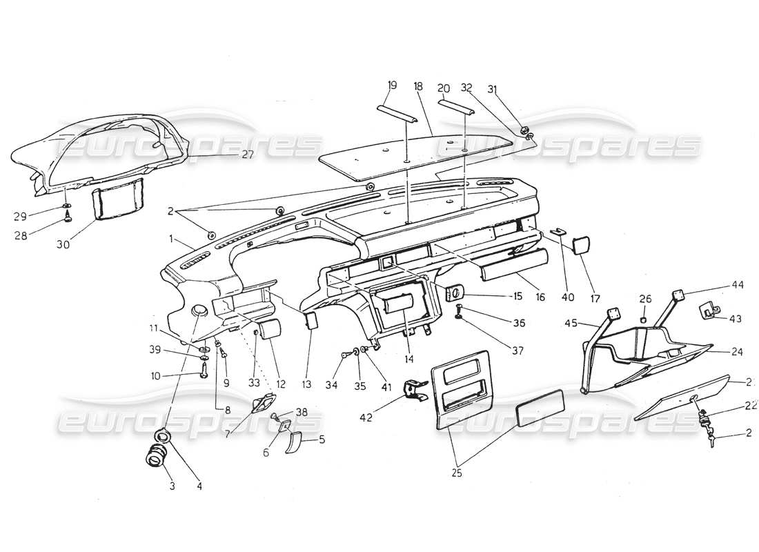 maserati 418 / 4.24v / 430 dashboard, lh steering part diagram